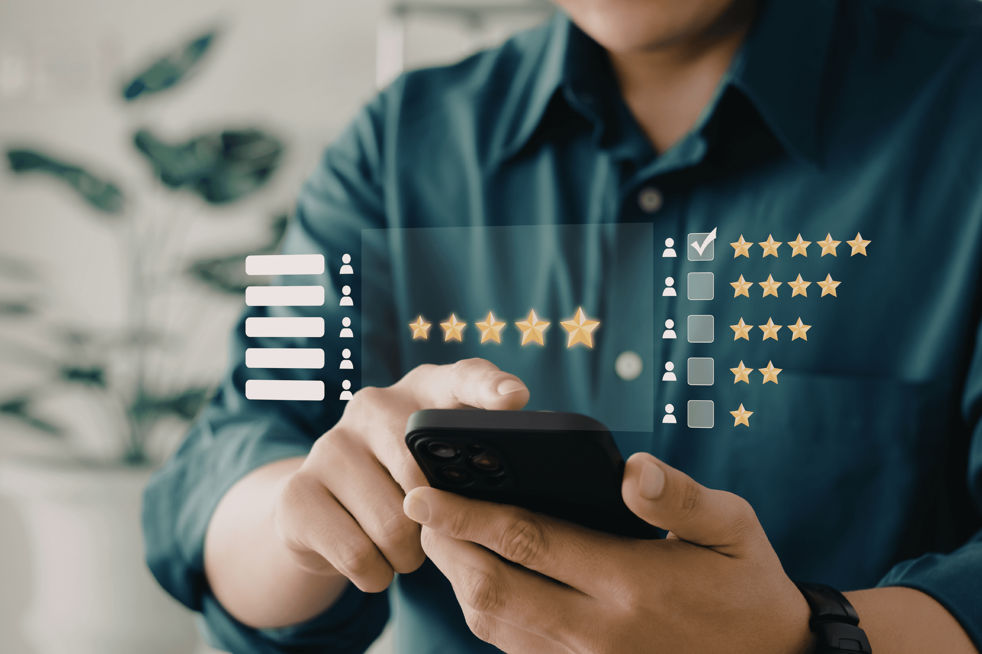 Customer leaving a 5-star review on their phone